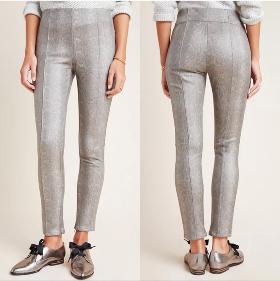 Anthropologie Metallic Snakeskin Moto Metallic Scuba Leggings Pants Size 29 - Picture 6 of 12